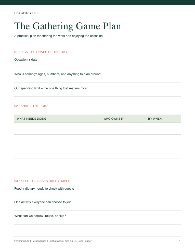 Preview of the printable planning sheet